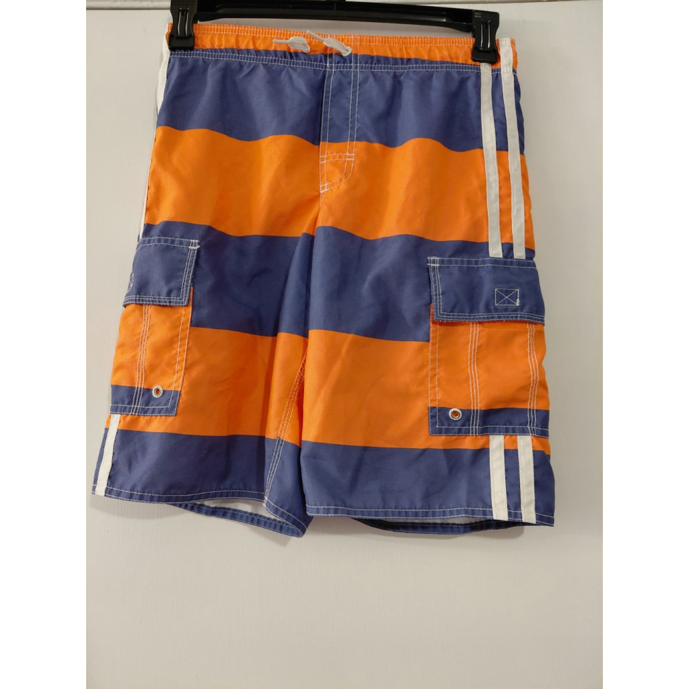 Boys Old Navy Swim Trunks Size Large (10-12) Orange/Blue Mesh Lined Drawstring
